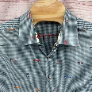 Robert Graham Shirt Mens 3XL‎ Short Sleeve Gingham Cars Cigars Cocktails